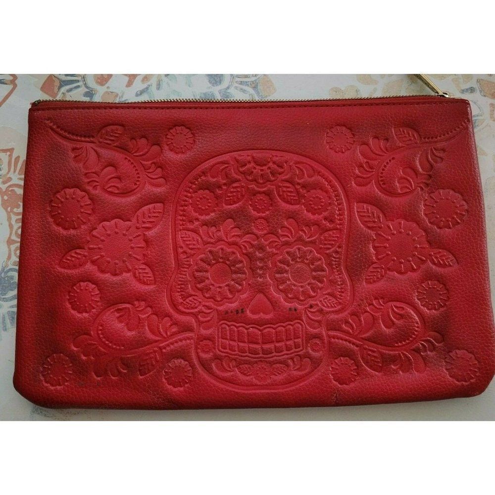 Loungefly Red Sugar Skulls Purse Clutch Handbag 11.5"